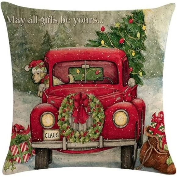 18x18 Red Noel Santa Snowman Christmas Tree Bird Double-Sided Pillowcases - Picture 5 of 6